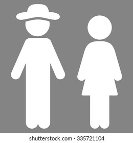 Boy And Lady vector icon. Style is flat symbol, white color, rounded angles, gray background.