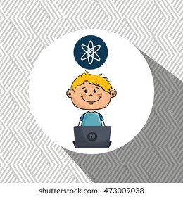 boy with laptop and atom idea. vector illustration design