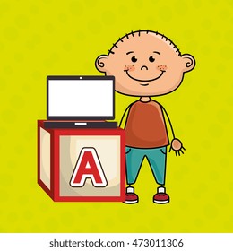 boy laptop cube icon. vector illustration design