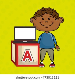 boy laptop cube icon. vector illustration design