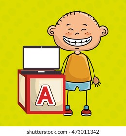 boy laptop cube icon. vector illustration design