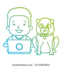 boy with laptop and cute dog