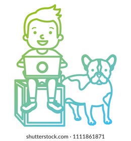 boy with laptop and cute dog