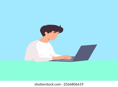 boy with laptop, education or work concept. Vector illustration in flat style. back to school.