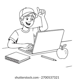 Boy with Laptop and Idea Bulb Coloring Page