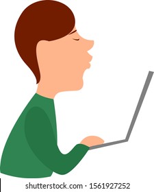 Boy with laptop, illustration, vector on white background.