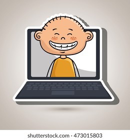 boy laptop student cap vector illustration design