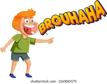 A boy laughing with brouhaha word lext illustration