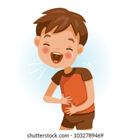 Boy laughing. cartoon cute little boy in red shirt. gestures and emotions. The joyful moments of childhood. Vector illustrations isolated on white background.