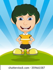 The boy laughing cartoon vector illustration