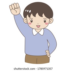 
A boy laughing with a guts pose
