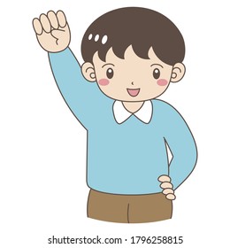 A boy laughing with a guts pose