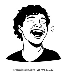 Boy laughing icon in glyph style 