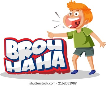 Boy laughing with the text brouhaha expression illustration