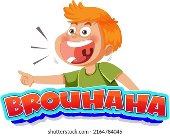 Boy laughing with the text brouhaha expression illustration