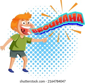 Boy laughing with the text brouhaha expression illustration