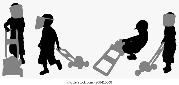 Boy with lawn mower