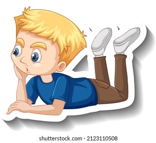 A boy laying down cartoon character illustration