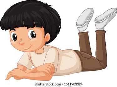 Boy laying down on white background illustration