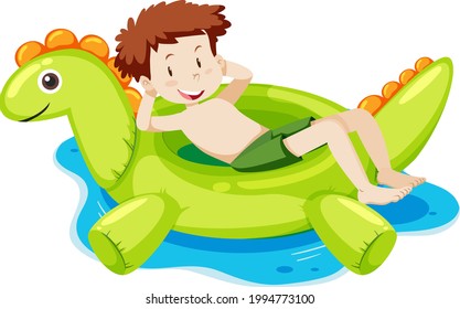 A boy laying on the dinosaur swimming ring in the water isolated illustration