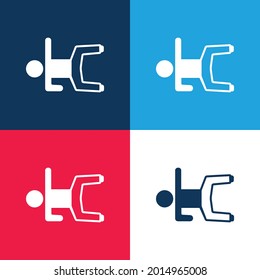 Boy Laying On Floor With Arm Up blue and red four color minimal icon set