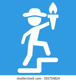 Boy Leader vector icon. Style is flat symbol, white color, rounded angles, blue background.