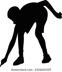 a boy leaning down body silhouette vector	
