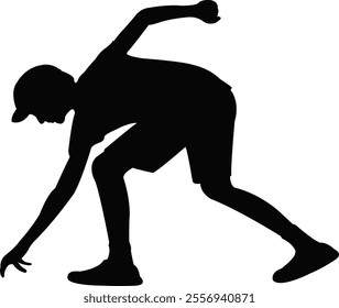 a boy leaning down body silhouette vector	