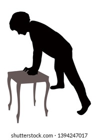 boy leaning on coffe table, silhouette vector