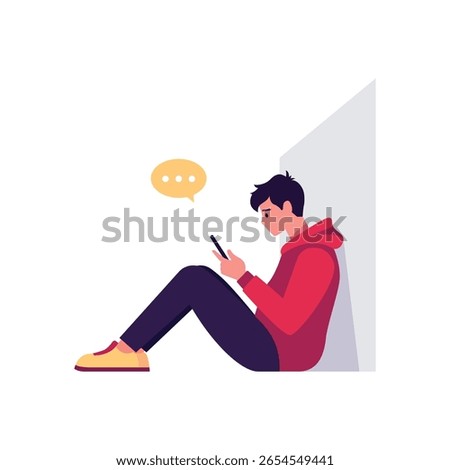 Boy Leaning on a Wall Watching Someone Typing Back