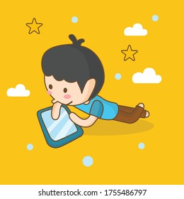 Boy Learning Online Illustration good for Greeting Card Design