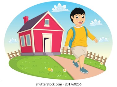Boy Leaving Home Vector Illustration