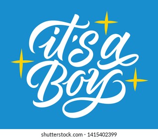 it’s a boy, lettering, text decorated with stars