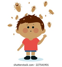 A boy with lice on his head. Vector illustration