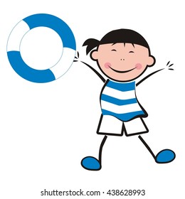 boy and life buoy, vector icon