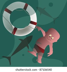 boy with lifebuoy in the water