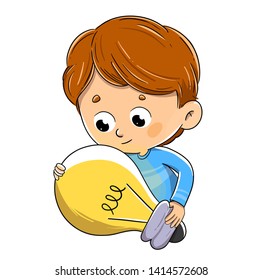 Boy with a light bulb who has had an idea
