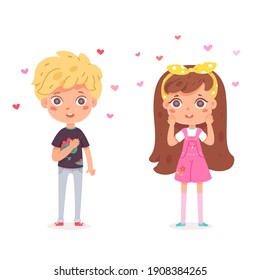 Boy Likes Girl Children Love Happy Stock Vector Royalty Free