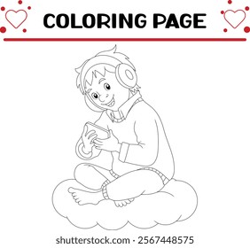 boy is listening music coloring page for kids