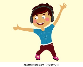 boy listening music vector character  