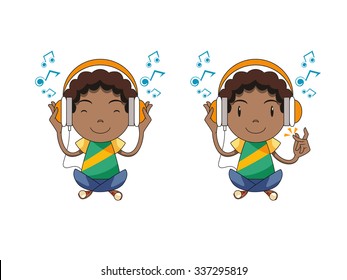 Boy listening to music, vector illustration