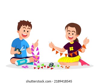 A Boy And A Little Girl Doing Crafts For Ribbon Hanging Ornament