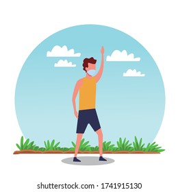 boy little using face mask for covid19 vector illustration design