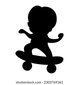 boy logo playing skate board black silhouette style