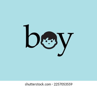 Boy Logo Vector illustrator. Letter O is watching Boy.  