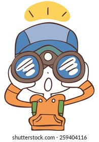 Boy look with binoculars