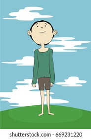 The boy look up to sky