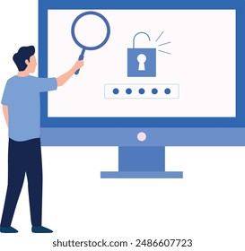 A boy looking for account opening on monitor.