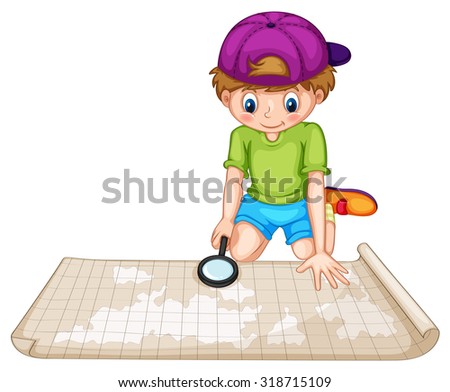 Boy looking at the atlas illustration