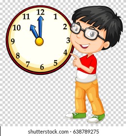 Boy Looking At Clock On Transparent Background Illustration